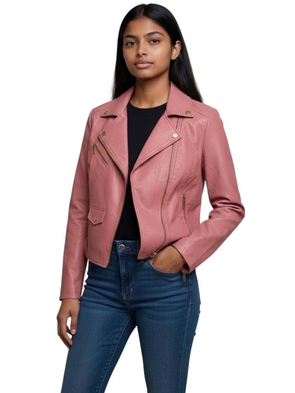 Michael Kors Pink Moto Jacket Gold Hardware Belted Zip M NWOT